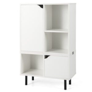 Stackable Bookcase with Adjustable Shelf and Cubes-White - Color: White