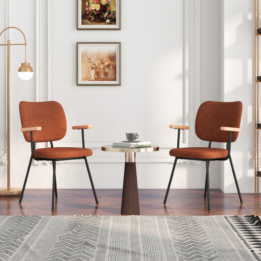 Set of 2 Modern Fabric Dining Chairs with Armrest and Curved Backrest-Orange - Color: Orange - Image 2