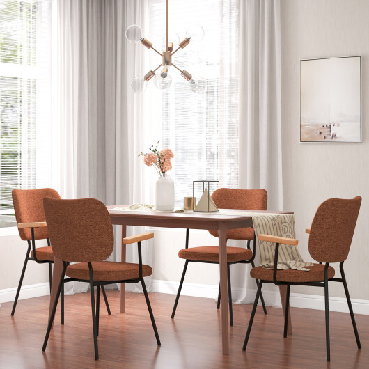 Set of 2 Modern Fabric Dining Chairs with Armrest and Curved Backrest-Orange - Color: Orange - Image 5