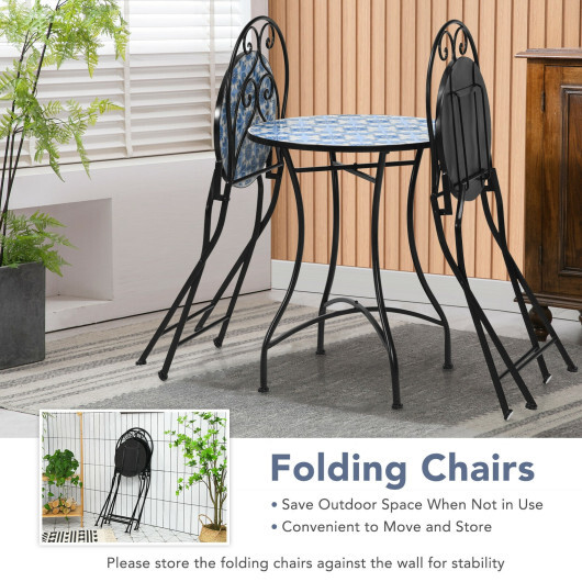 3 Pieces Patio Bistro Furniture Set with Mosaic Design - Color: Black - Image 3