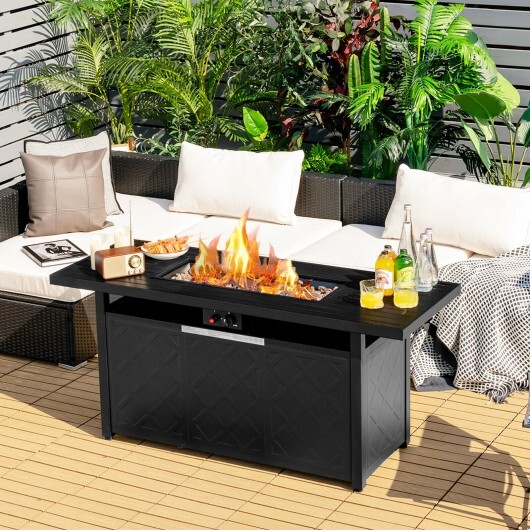 57 Inch 50 000 BTU Rectangular Propane Outdoor Fire Pit Table-Black - Color: Black - Image 2