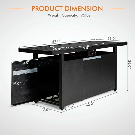 57 Inch 50 000 BTU Rectangular Propane Outdoor Fire Pit Table-Black - Color: Black - Image 4