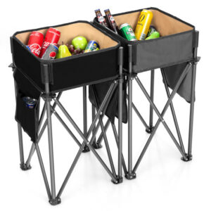 2 Pieces Folding Camping Tables with Large Capacity Storage Sink for Picnic-Black - Color: Black