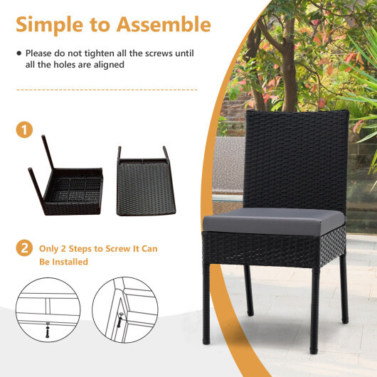 Set of 4 Patio Rattan Wicker Dining Chairs Set with Soft Cushions-Black - Color: Black - Image 5