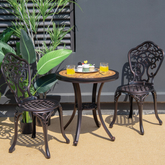 3-Piece All-Weather Cast Aluminum Patio Bistro Set-Copper - Color: Copper - Image 2