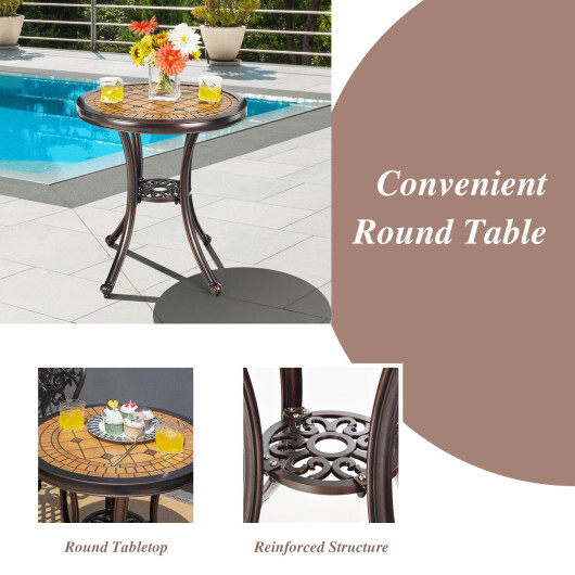 3-Piece All-Weather Cast Aluminum Patio Bistro Set-Copper - Color: Copper - Image 3