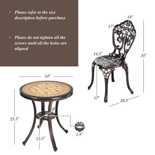 3-Piece All-Weather Cast Aluminum Patio Bistro Set-Copper - Color: Copper - Image 4