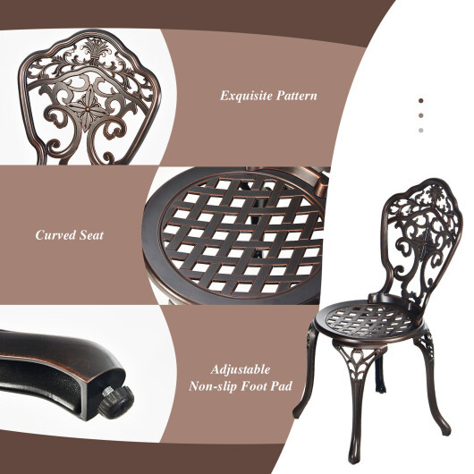 3-Piece All-Weather Cast Aluminum Patio Bistro Set-Copper - Color: Copper - Image 5