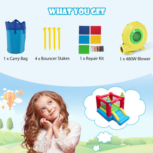 Inflatable Kids Bounce Castle with 480W Blower - Color: Multicolor - Image 5