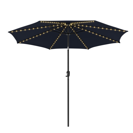 10 Feet Patio Umbrella with 112 Solar Lights and Crank Handle-Navy - Color: Navy - Size: 10 ft