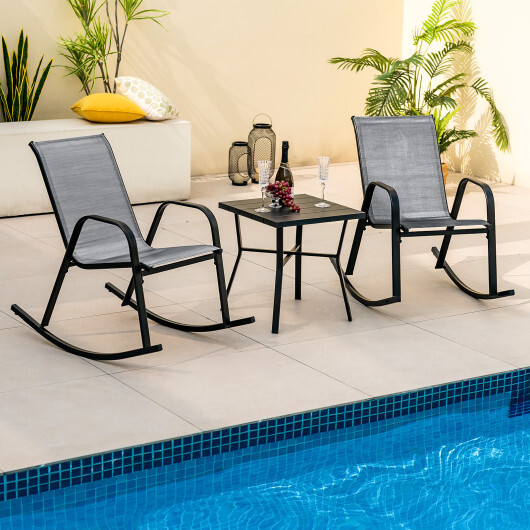 Set of 2 Metal Patio Rocking Chair with Breathable Seat Fabric-Gray - Color: Gray - Image 2