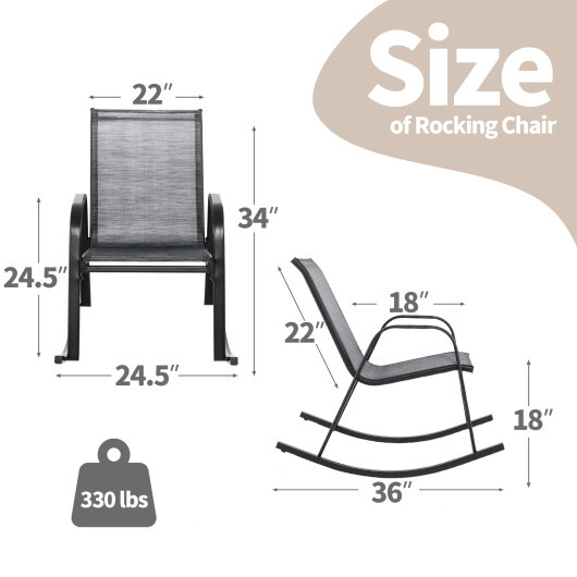 Set of 2 Metal Patio Rocking Chair with Breathable Seat Fabric-Gray - Color: Gray - Image 5