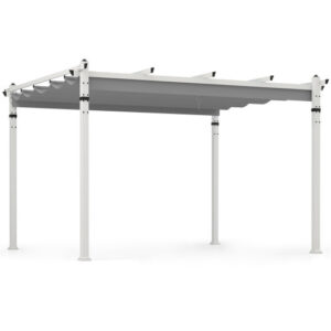 Outdoor Pergola with Retractable Canopy and Aluminum Frame-Gray - Color: Gray