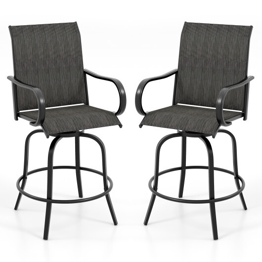 2 Pieces 360 Rotating Bar Stool Set with Armrests for Patio-Black - Color: Black