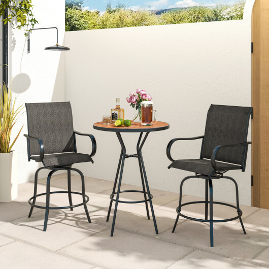 2 Pieces 360 Rotating Bar Stool Set with Armrests for Patio-Black - Color: Black - Image 2