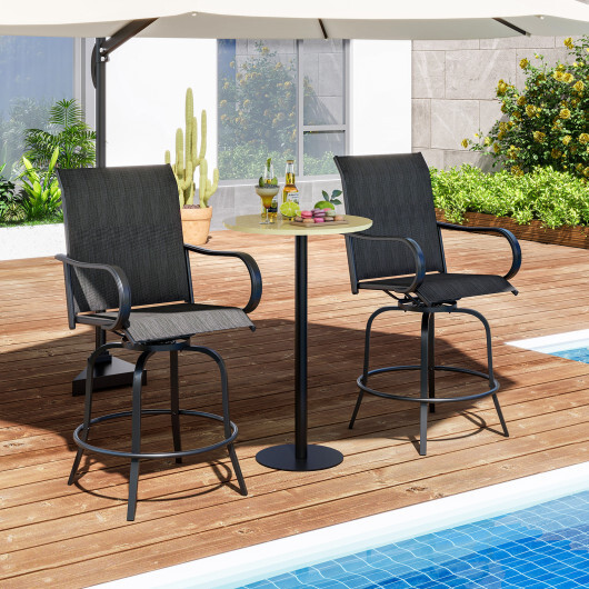 2 Pieces 360 Rotating Bar Stool Set with Armrests for Patio-Black - Color: Black - Image 3