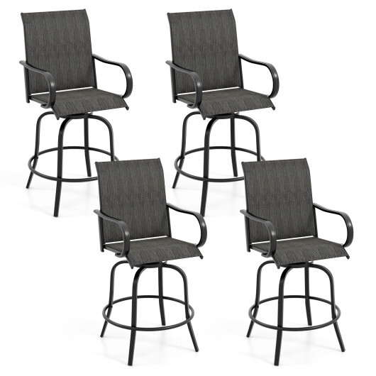 2 Pieces 360 Rotating Bar Stool Set with Armrests for Patio-Black - Color: Black - Image 4