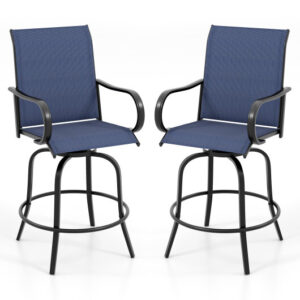 2 Pieces 360 Rotating Bar Stool Set with Armrests for Patio-Navy - Color: Navy