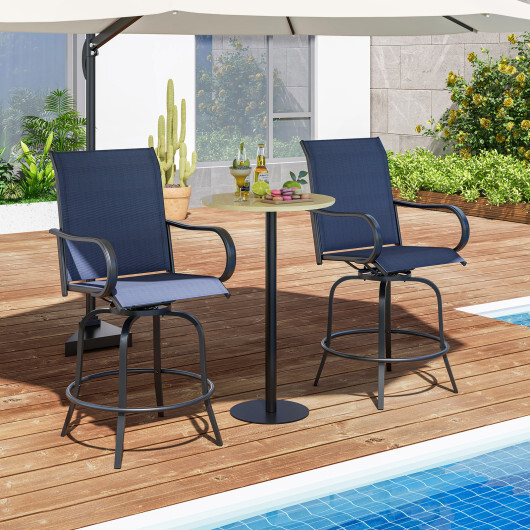 2 Pieces 360 Rotating Bar Stool Set with Armrests for Patio-Navy - Color: Navy - Image 2