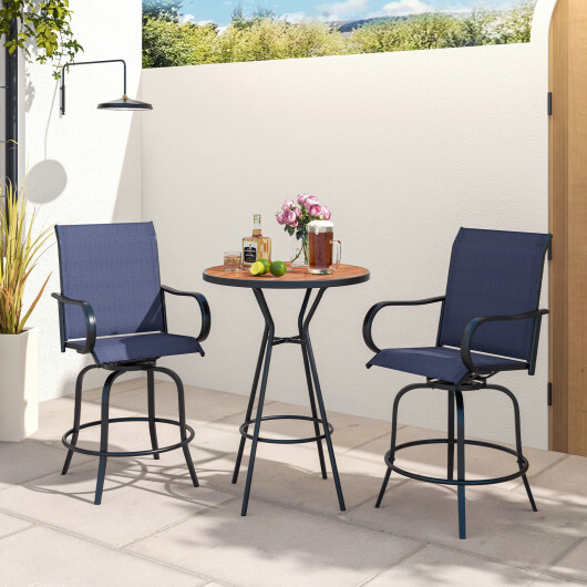 2 Pieces 360 Rotating Bar Stool Set with Armrests for Patio-Navy - Color: Navy - Image 3