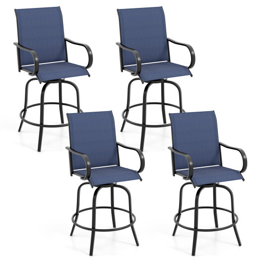 2 Pieces 360 Rotating Bar Stool Set with Armrests for Patio-Navy - Color: Navy - Image 4