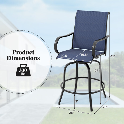 2 Pieces 360 Rotating Bar Stool Set with Armrests for Patio-Navy - Color: Navy - Image 5
