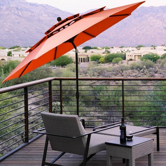 10ft 3 Tier Patio Umbrella Aluminum Sunshade Shelter Double Vented without Base-Red - Color: Orange - Size: 10 ft - Image 2