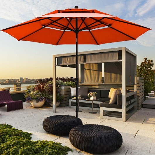 10ft 3 Tier Patio Umbrella Aluminum Sunshade Shelter Double Vented without Base-Red - Color: Orange - Size: 10 ft - Image 3