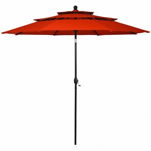 10ft 3 Tier Patio Umbrella Aluminum Sunshade Shelter Double Vented without Base-Red - Color: Orange - Size: 10 ft - Image 5
