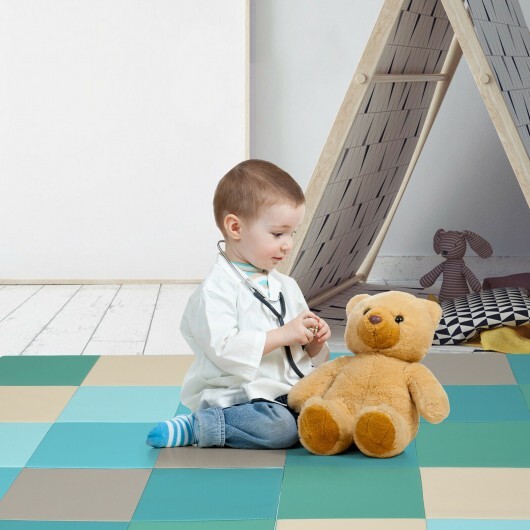 58 Inch Toddler Foam Play Mat Baby Folding Activity Floor Mat-Light Blue - Color: Light Blue - Image 2