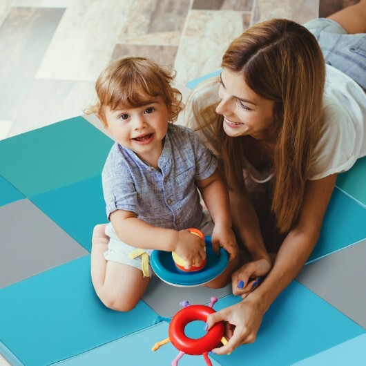 58 Inch Toddler Foam Play Mat Baby Folding Activity Floor Mat-Light Blue - Color: Light Blue - Image 3