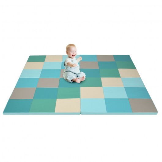 58 Inch Toddler Foam Play Mat Baby Folding Activity Floor Mat-Light Blue - Color: Light Blue - Image 4