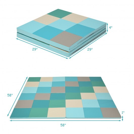 58 Inch Toddler Foam Play Mat Baby Folding Activity Floor Mat-Light Blue - Color: Light Blue - Image 5