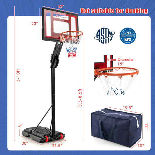 Basketball Hoop with 5-10 Feet Adjustable Height for Indoor Outdoor - Color: Black - Image 5