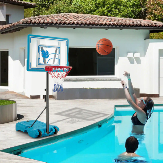 3.8-4.4 Feet Height Adjustable Pool Basketball Hoop for Kids Teens and Adults-Blue - Color: Blue - Image 2