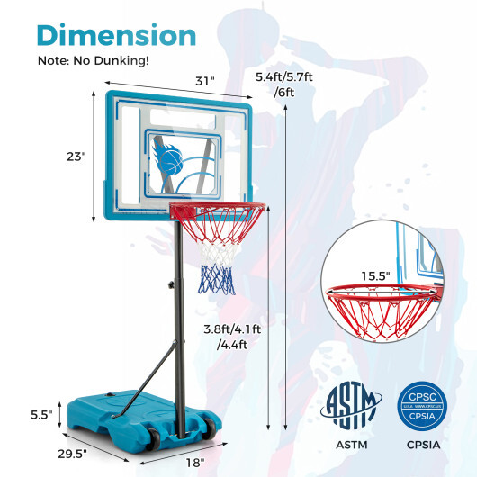 3.8-4.4 Feet Height Adjustable Pool Basketball Hoop for Kids Teens and Adults-Blue - Color: Blue - Image 4
