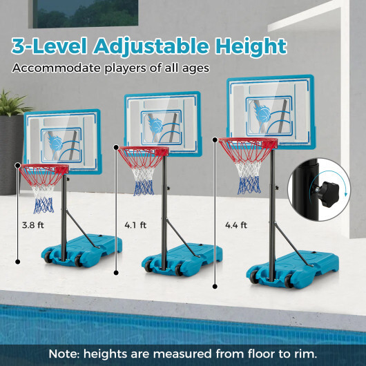 3.8-4.4 Feet Height Adjustable Pool Basketball Hoop for Kids Teens and Adults-Blue - Color: Blue - Image 5