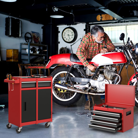 2-in-1 Tool Chest and Cabinet with 5 Sliding Drawers-Black & Red - Color: Black & Red - Image 3
