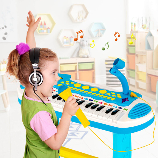 31-Key Kids Piano Keyboard Toy with Microphone and Multiple Sounds for Age 3+-Blue - Color: Blue - Image 2