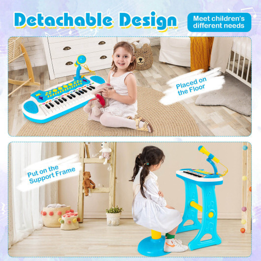 31-Key Kids Piano Keyboard Toy with Microphone and Multiple Sounds for Age 3+-Blue - Color: Blue - Image 3