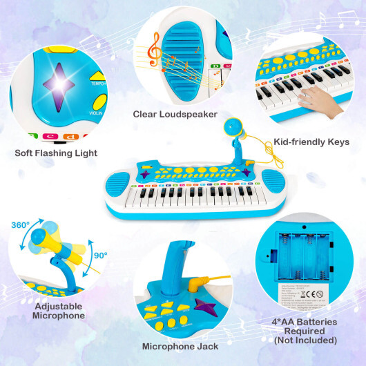 31-Key Kids Piano Keyboard Toy with Microphone and Multiple Sounds for Age 3+-Blue - Color: Blue - Image 5