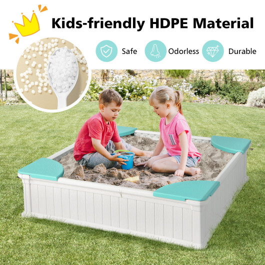 Kids Outdoor Sandbox with Oxford Cover and 4 Corner Seats-White - Color: White - Image 5