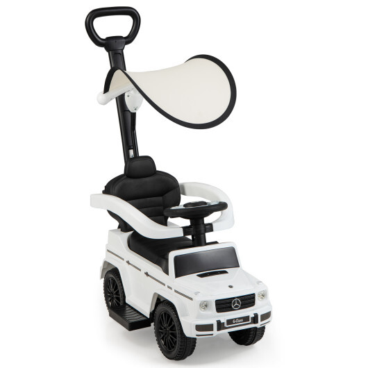 3-In-1 Ride on Push Car Mercedes Benz G350 Stroller Sliding Car with Canopy-White - Color: White - Image 2