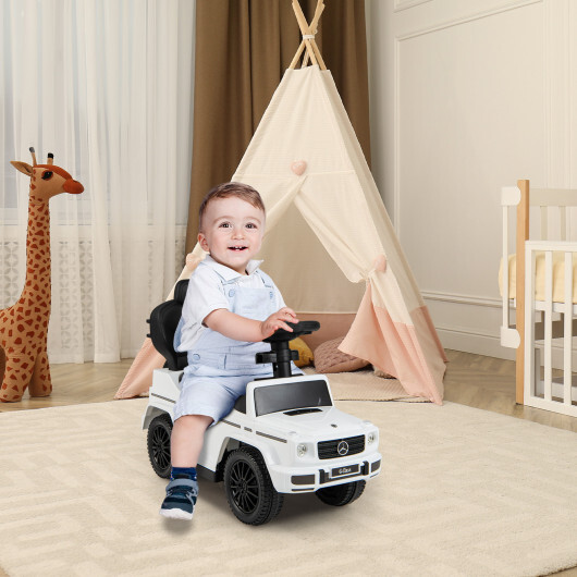 3-In-1 Ride on Push Car Mercedes Benz G350 Stroller Sliding Car with Canopy-White - Color: White - Image 3